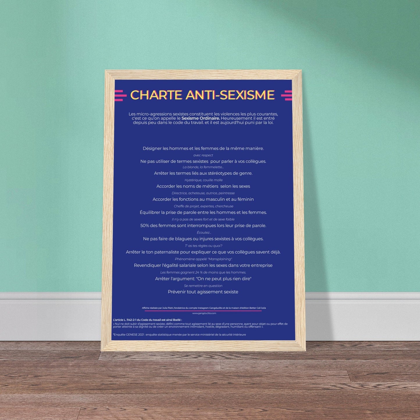 Affiche anti - sexisme au travail - Encadrée - Gang du Clito