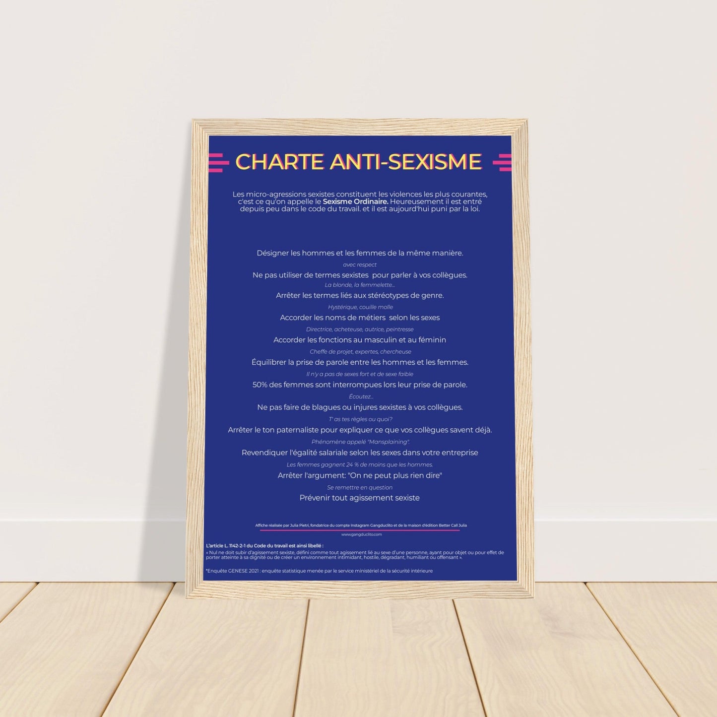 Affiche anti - sexisme au travail - Encadrée - Gang du Clito