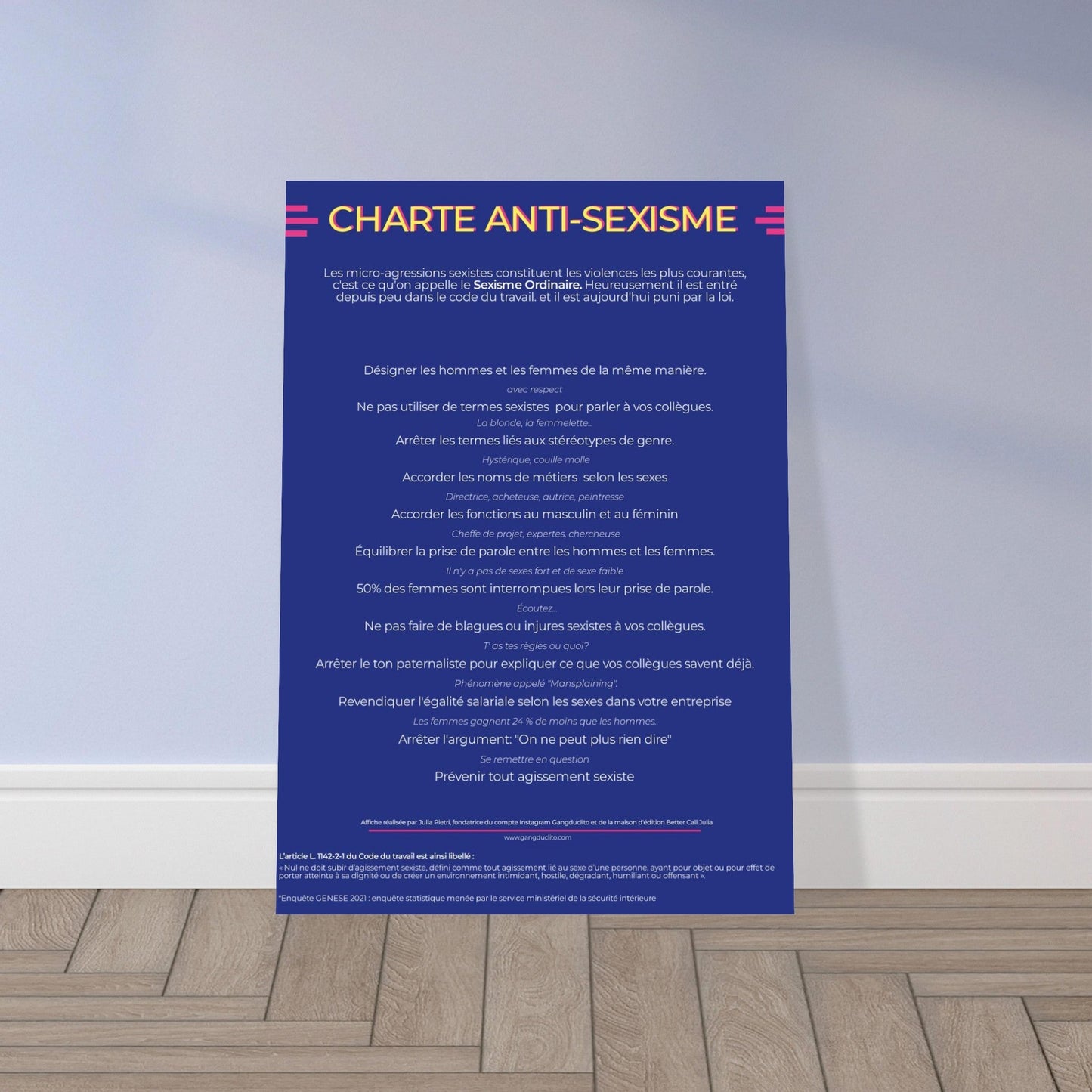 Charte anti - sexisme en poster papier premium - Gang du Clito