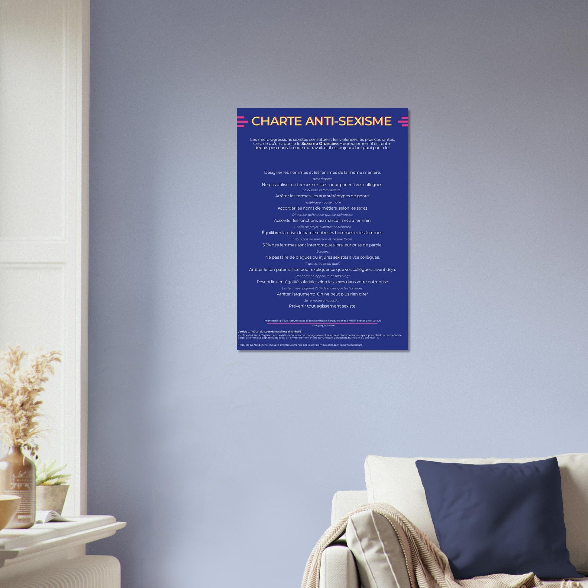 Charte anti - sexisme en poster papier premium - Gang du Clito