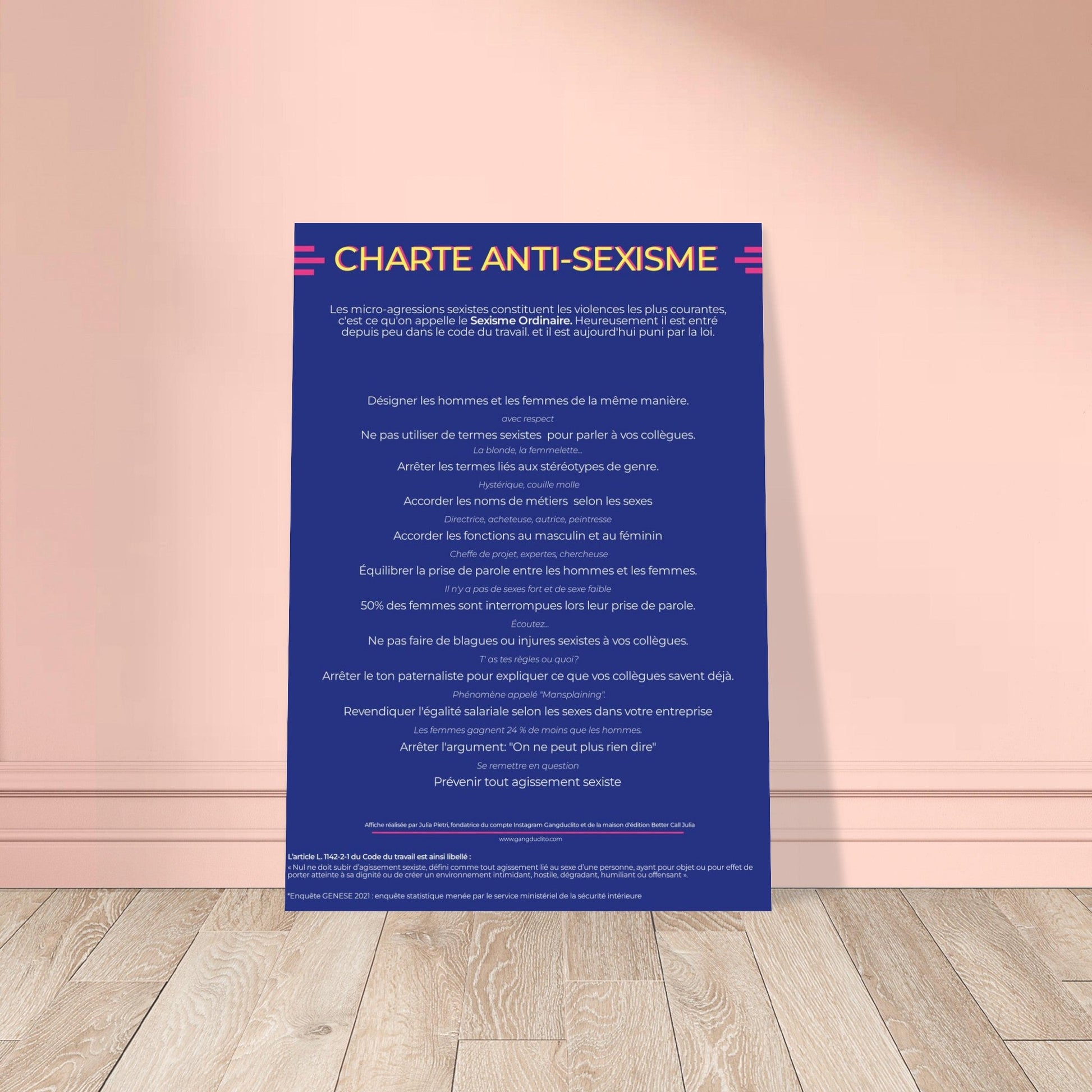 Charte anti - sexisme en poster papier premium - Gang du Clito