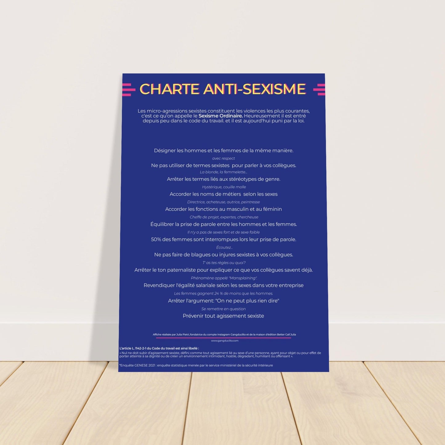 Charte anti - sexisme en poster papier premium - Gang du Clito