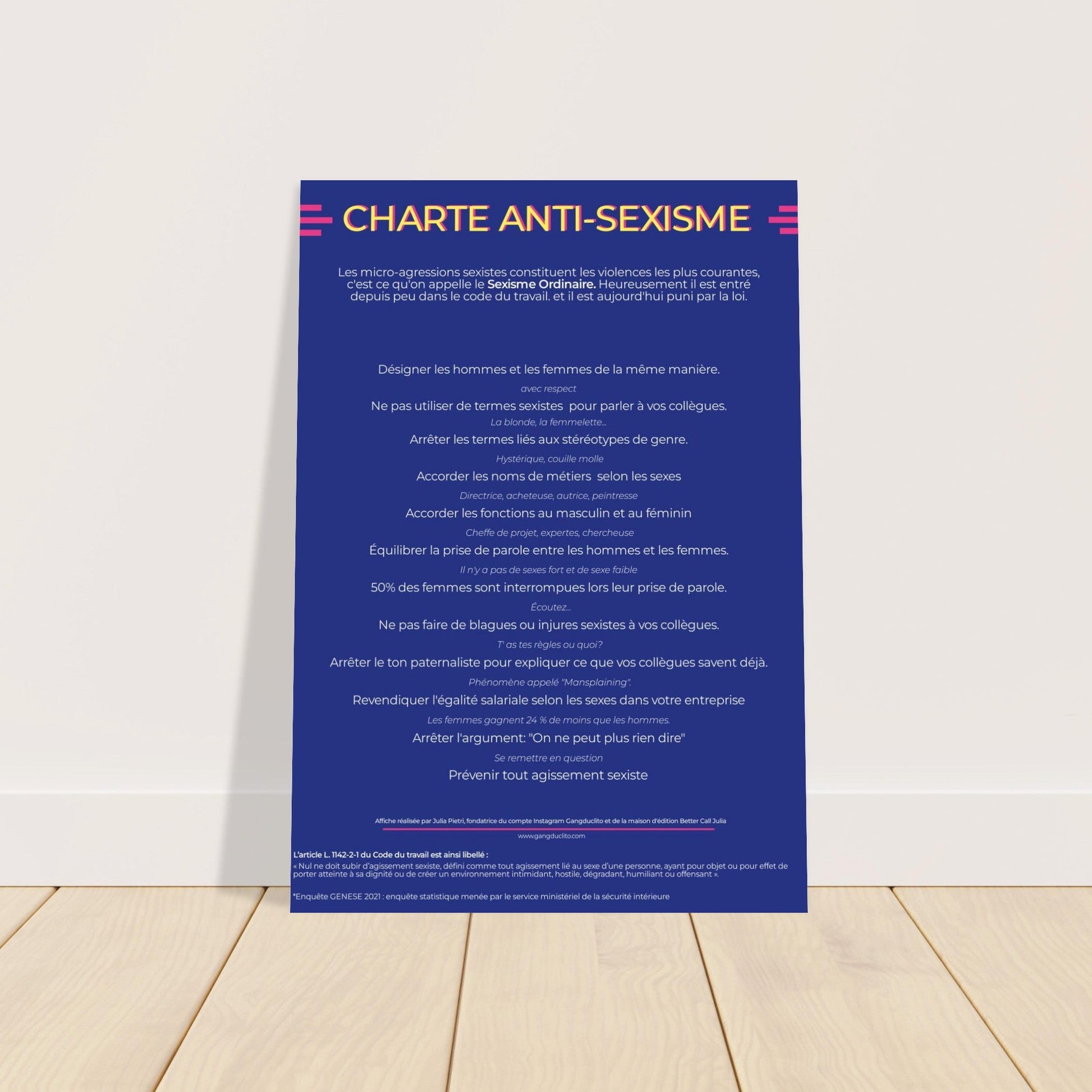 Charte anti - sexisme en poster papier premium - Gang du Clito