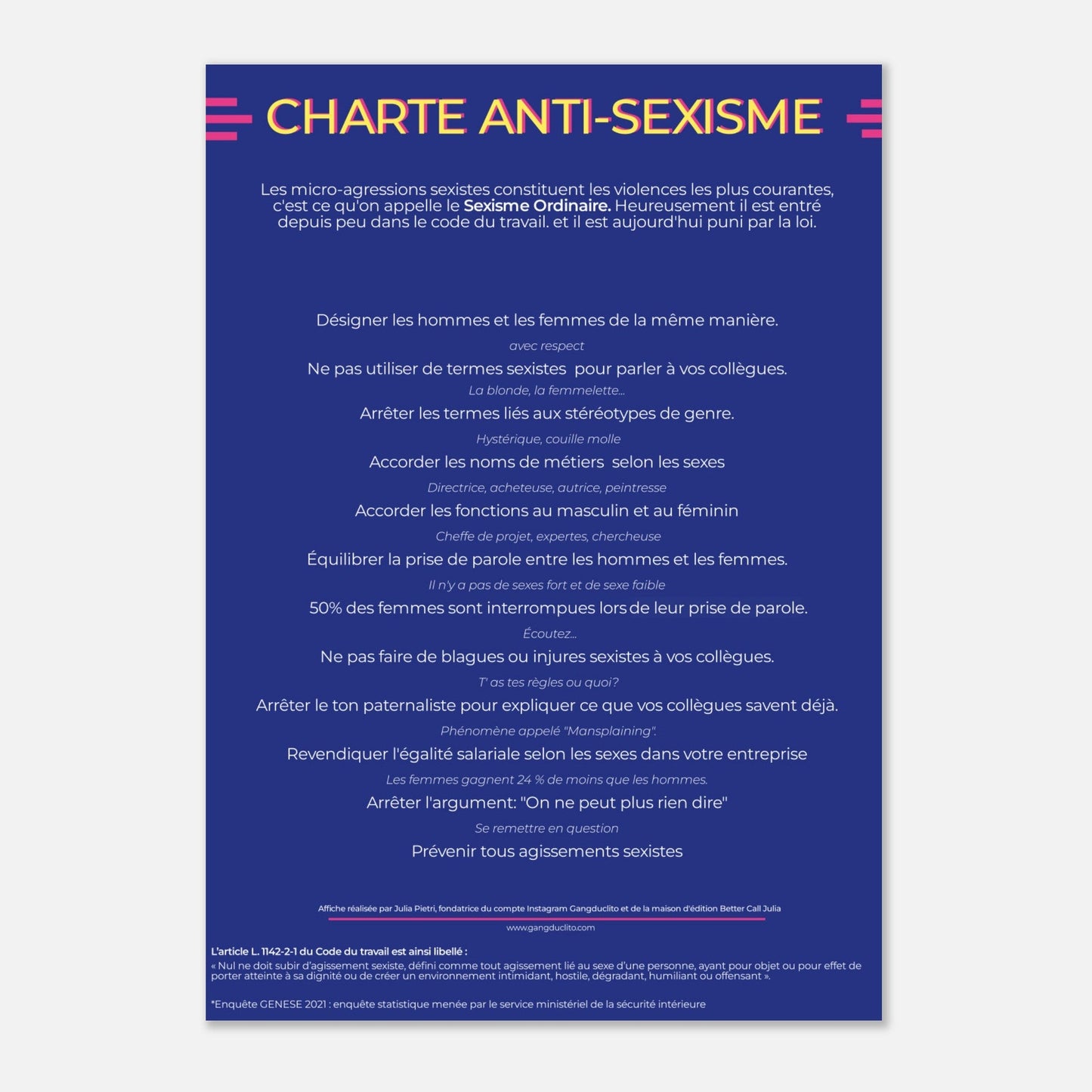 Charte Anti - sexisme - Poster - Gang du Clito